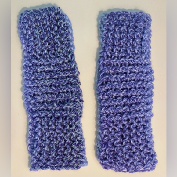Handmade Hand Crafted Reversible Knit fingerless gloves typing gloves Purple - Picture 2 of 3